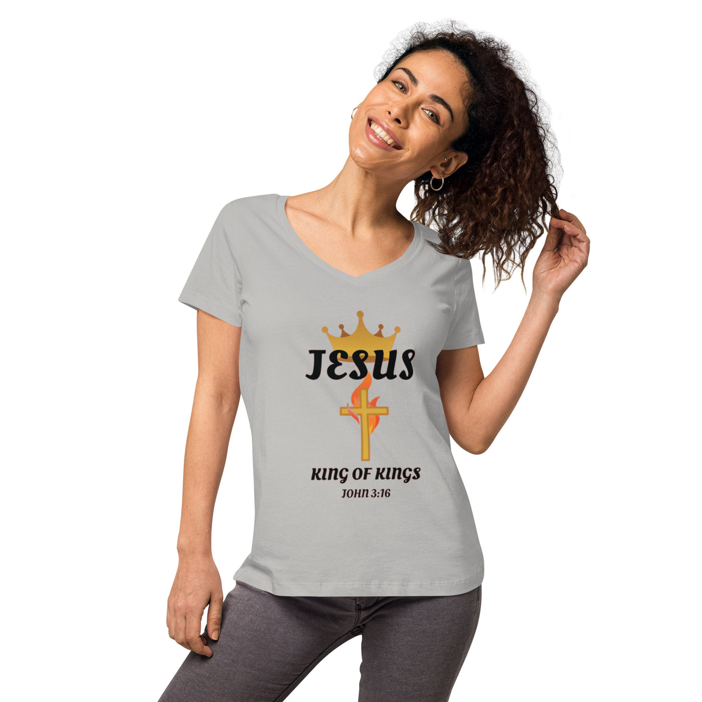 F&H Christian Jesus King of Kings Womens v-neck t-shirt