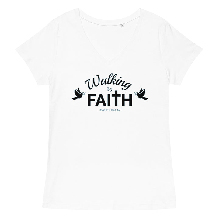 F&H Christian Walking By Faith Women’s Fitted V-neck T-shirt - Faith and Happiness Store