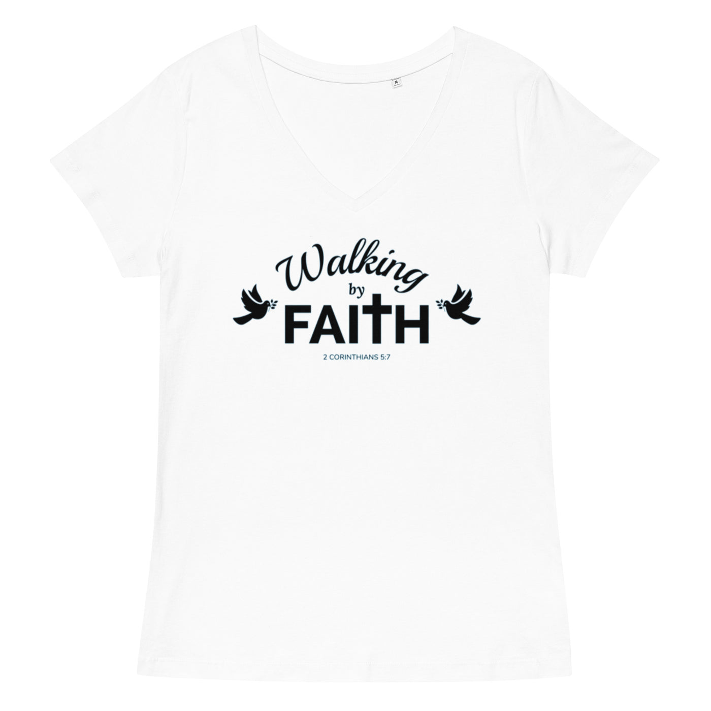F&H Christian Walking By Faith Women’s Fitted V-neck T-shirt - Faith and Happiness Store