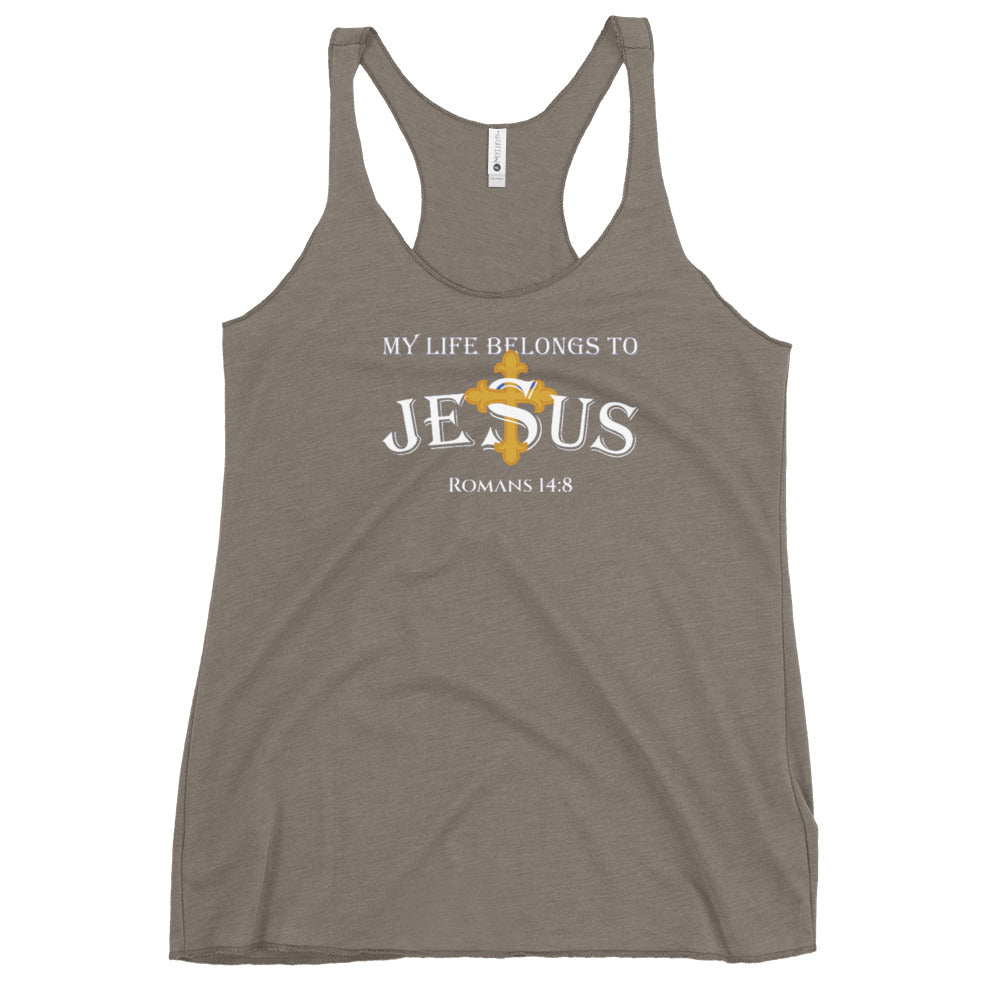 F&H Christian My Life Belong to Jesus Razor Back Tank Top - Faith and Happiness Store