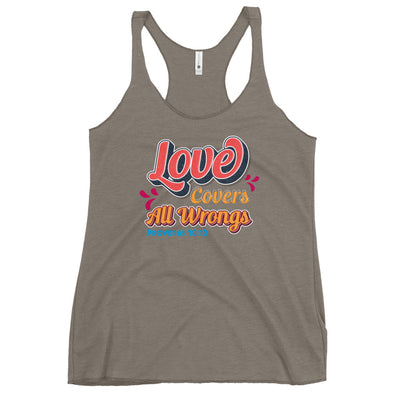 F&H Christian  Love Covers All Wrongs Women's Racerback Tank