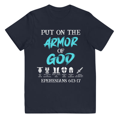 F&H Christian Put On The Armor of God Ephesians 6:13-17 Boys Youth jersey t-shirt